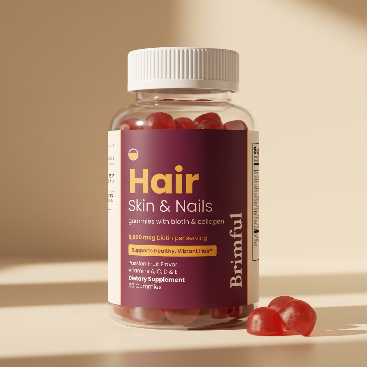 Brimful Hair, Skin & Nails Gummies bottle, 60 gummies