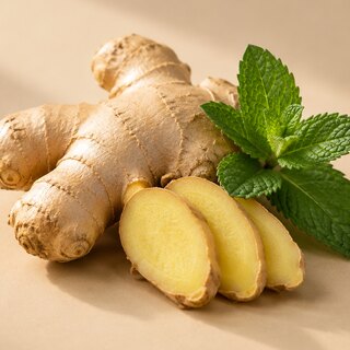 Fresh ginger root and peppermint